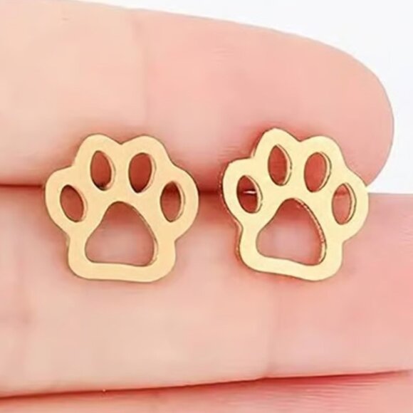 Gold Stainless Steel PAW PRINT Stud Earrings - Picture 1 of 3